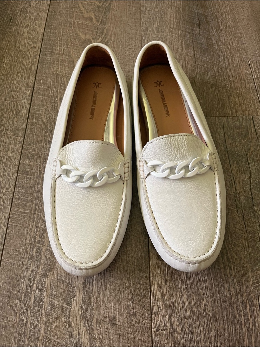 Johnston & Murphy White Leather Slip-On Loafers